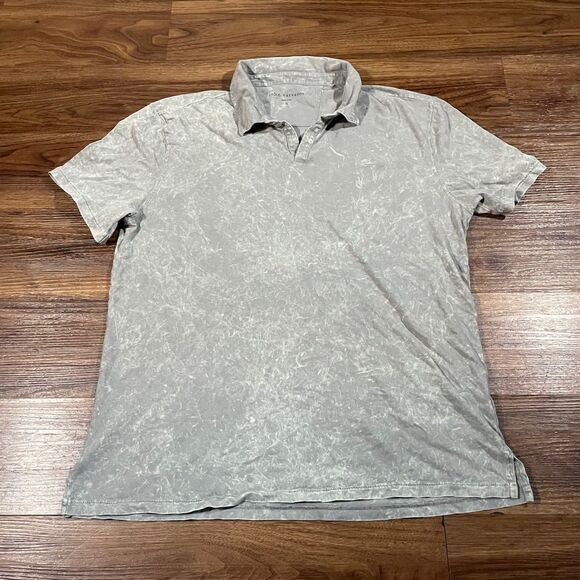 John Varvatos Bodhi Polo Shirt Mens XL Marble Wash Logo Open Placket Med Gray - Picture 1 of 8